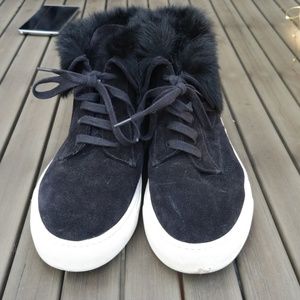 Vince high top suede black sneakers rabbit fur 37